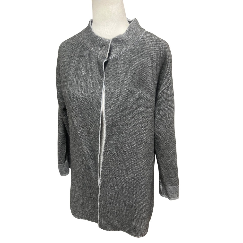 Benedetta B. Knit Cardigan Jacket Womens Sz M Mock Neck Grey Italy Quiet Luxury